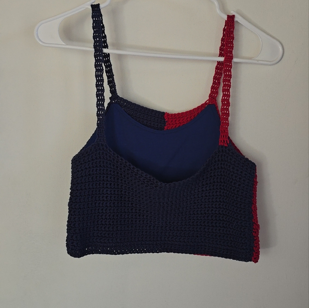 Staud Two-Tone Red and Blue Crochet Top NWOT Small - Picture 3 of 7